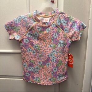 Wonder Nation Girls 2-Piece Rash Guard Swimsuit Floral UPF 50+ Size 6–6X / 7–8